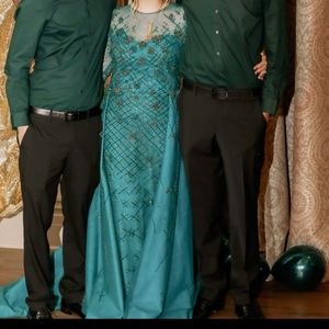 Custom made Teal/Emerald overskirt dress
